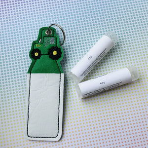 Green Tractor Chapstick Keychain Holder
