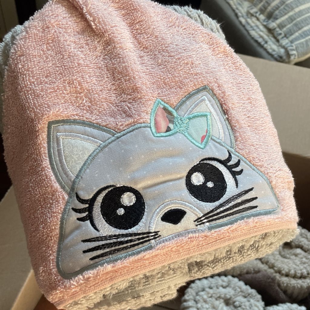 Girl Cat Peeker Hooded Towel