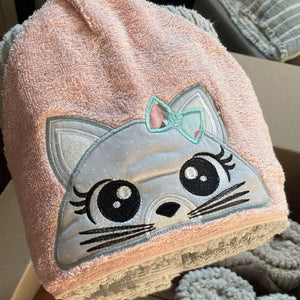 Girl Cat Peeker Hooded Towel