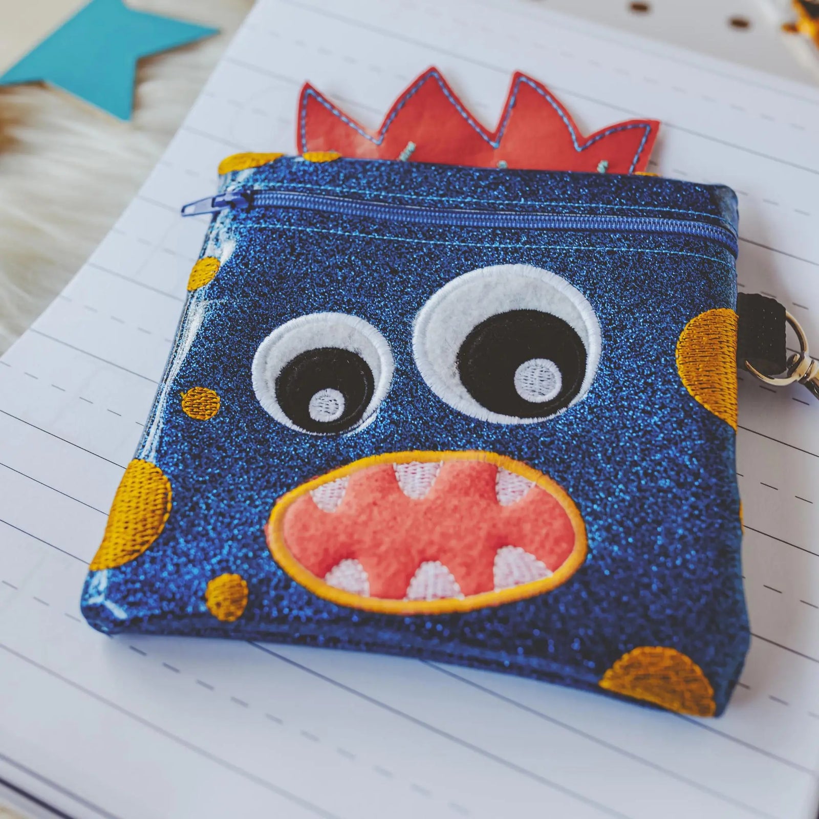 Blue Monster Zippered Pouch