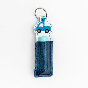 Blue Pickup Truck Chapstick Keychain Holder