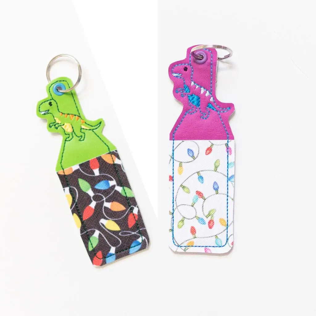 Dinosaur Christmas Chapstick Keychain Holder