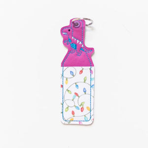 Dinosaur Christmas Chapstick Keychain Holder