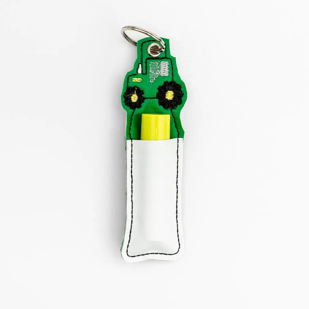 Green Tractor Chapstick Keychain Holder
