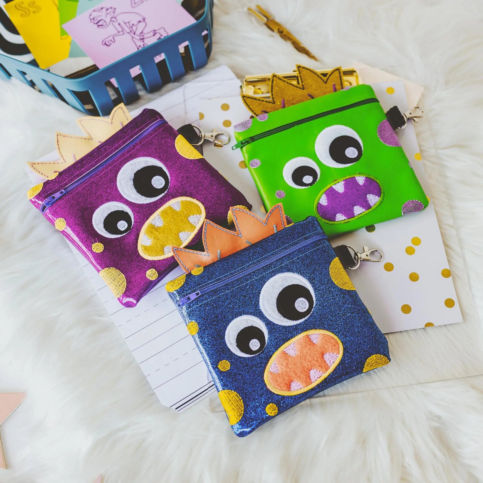 Monster Friends Zippered Pouch Set