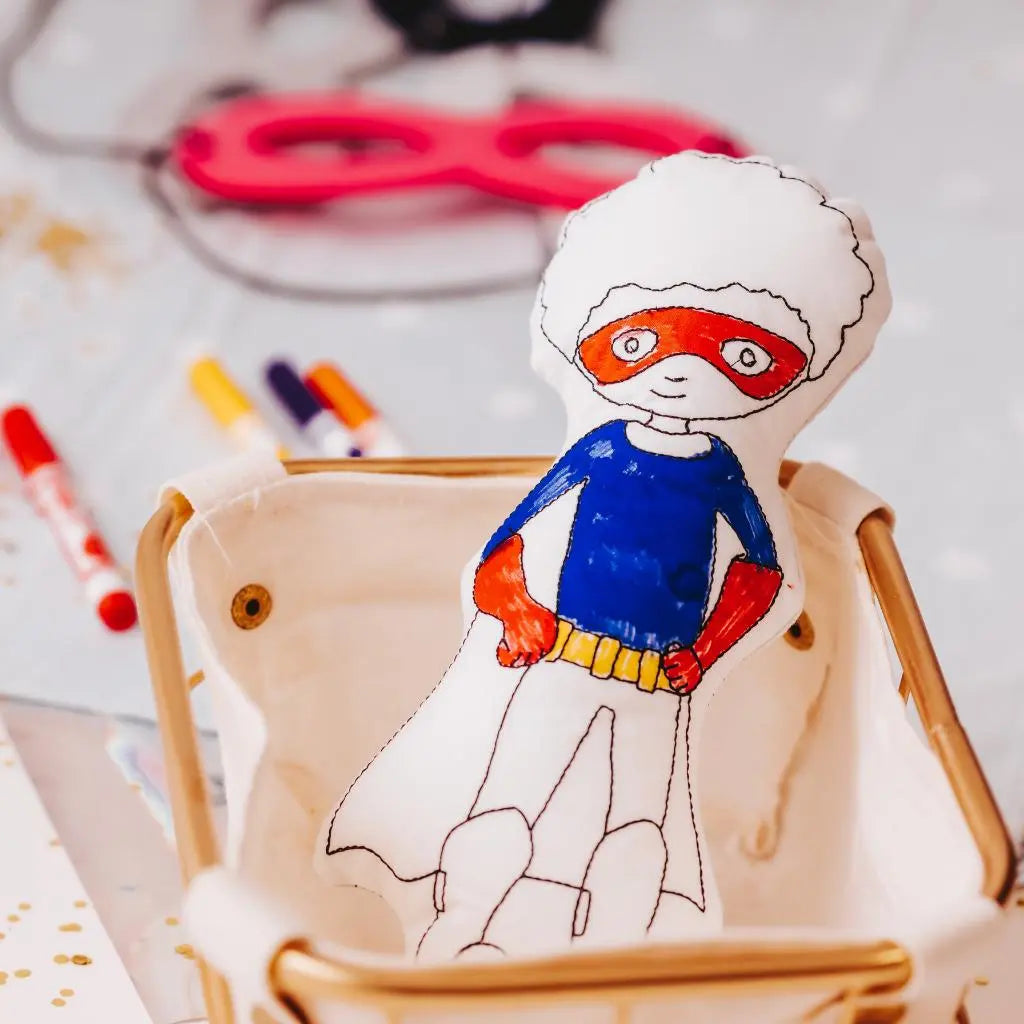 Superhero Color It Stuffie Doodle Doll Tiny Owls Gift Co