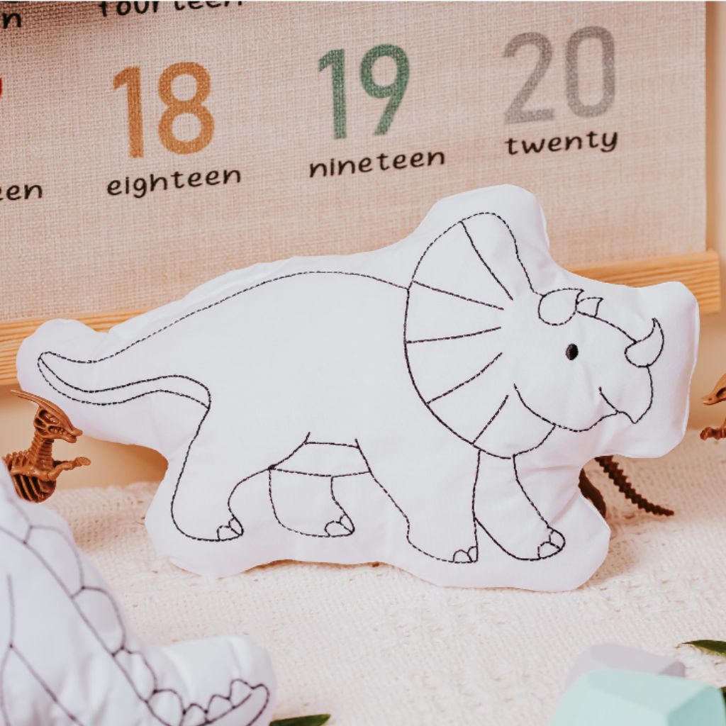 Triceratops dinosaur coloring pillow